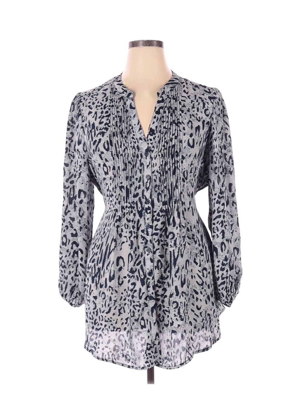 Melissa McCarthy Navy and Gray Leopard Pintuck Tunic